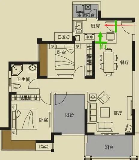 (图源网络,侵删 以这个户型为例,大门正对厨房,解决方法之一就是